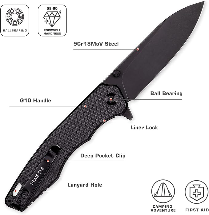 Folding Pocket Knife Handfeel, 9Cr18MoV Blade with G10 Durable Handle,EDC Knife with Clip, SharP Camping knives