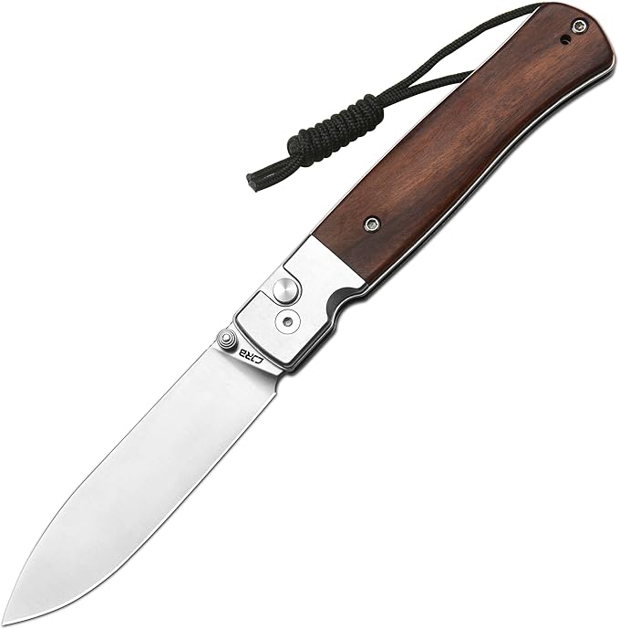 CJRB Glacier Folding Knife, 3.54'' AR-RPM9 Steel Blade EDC Knives with Wood Handle for Camping Hiking Survival(1961 Wood)