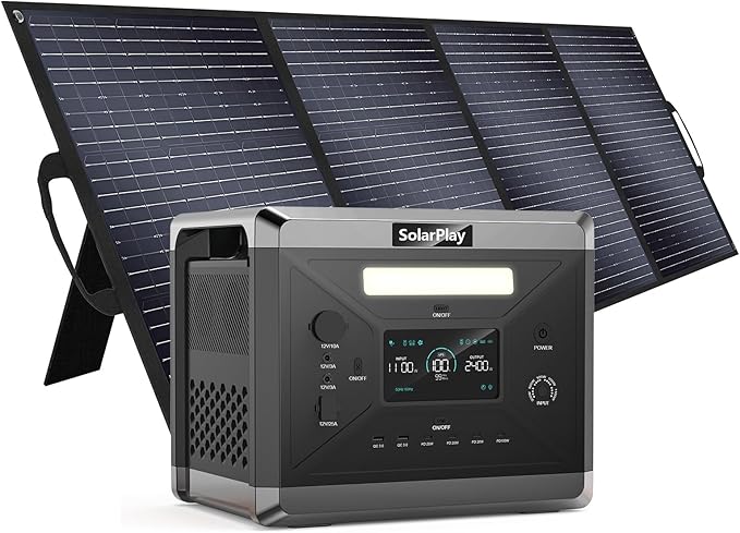 Portable Power Station, 2400W/2160Wh Large Capacity Solar Generator, with 200W Solar Panel, 4 AC Outlets (4800W Peak), Emergency Power Station for Home, Camping, Outdoor Battery Backup