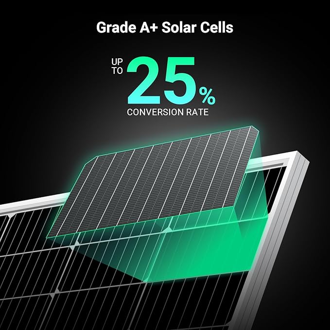 HQST 200 Watt Solar Panel, 9BB Monocrystalline Solar Panels with 25% Efficiency, Grade A+ Cells, IP65 Rating for RV, Camper Van, Trailer, Marine, Home Rooftop, Off Grid