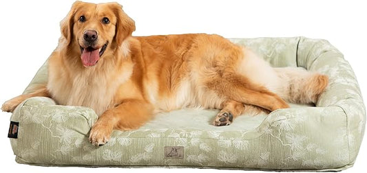 Furry's Paradise Foam Cuddler Waterproof Bolster Pet Bed with Reversible Cushion, Recycled Fibers and Non-Slip Bottom. (Blown Dandelions, Orthopedic Large)