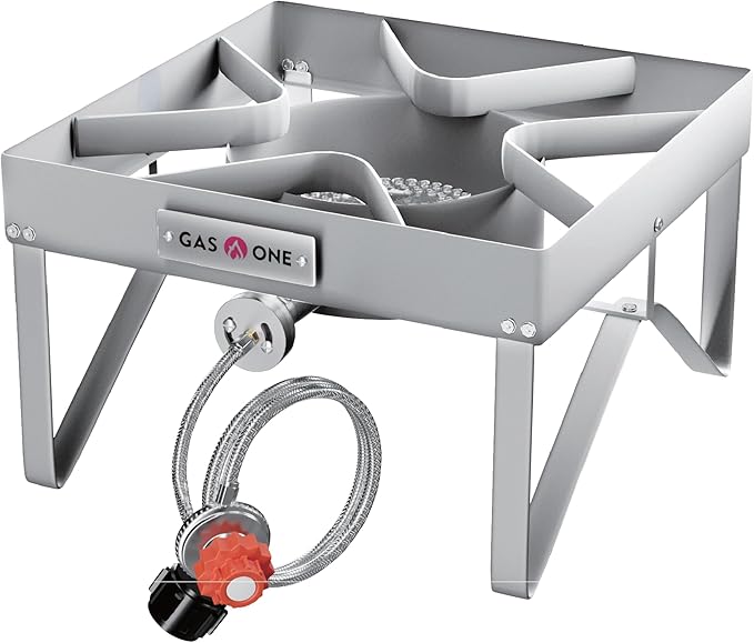 GasOne Stainless Steel Outdoor Propane Burner ??High Pressure Camp Stove with Adjustable Regulator & Steel-Braided Hose