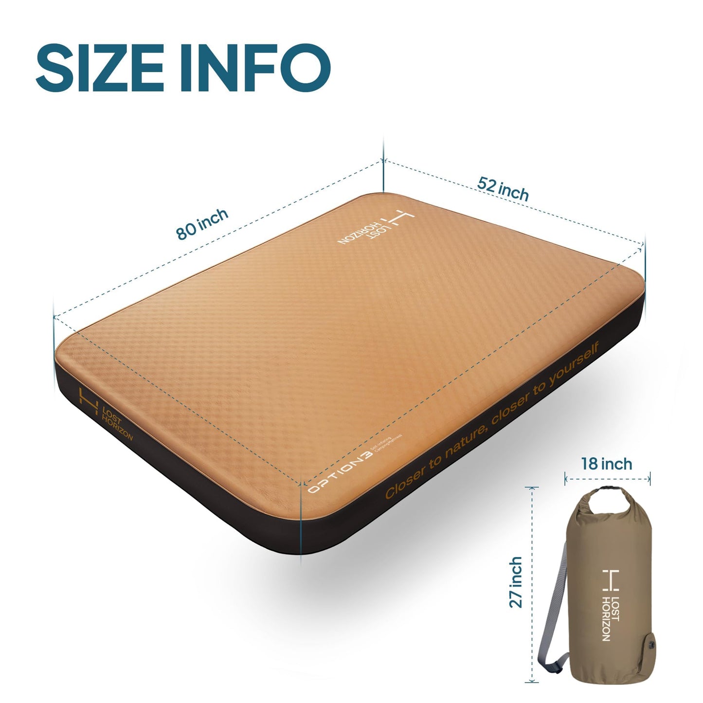 Lost Horizon Option3 Self-Inflating Foam Camping Mattress, Full, 4.5"