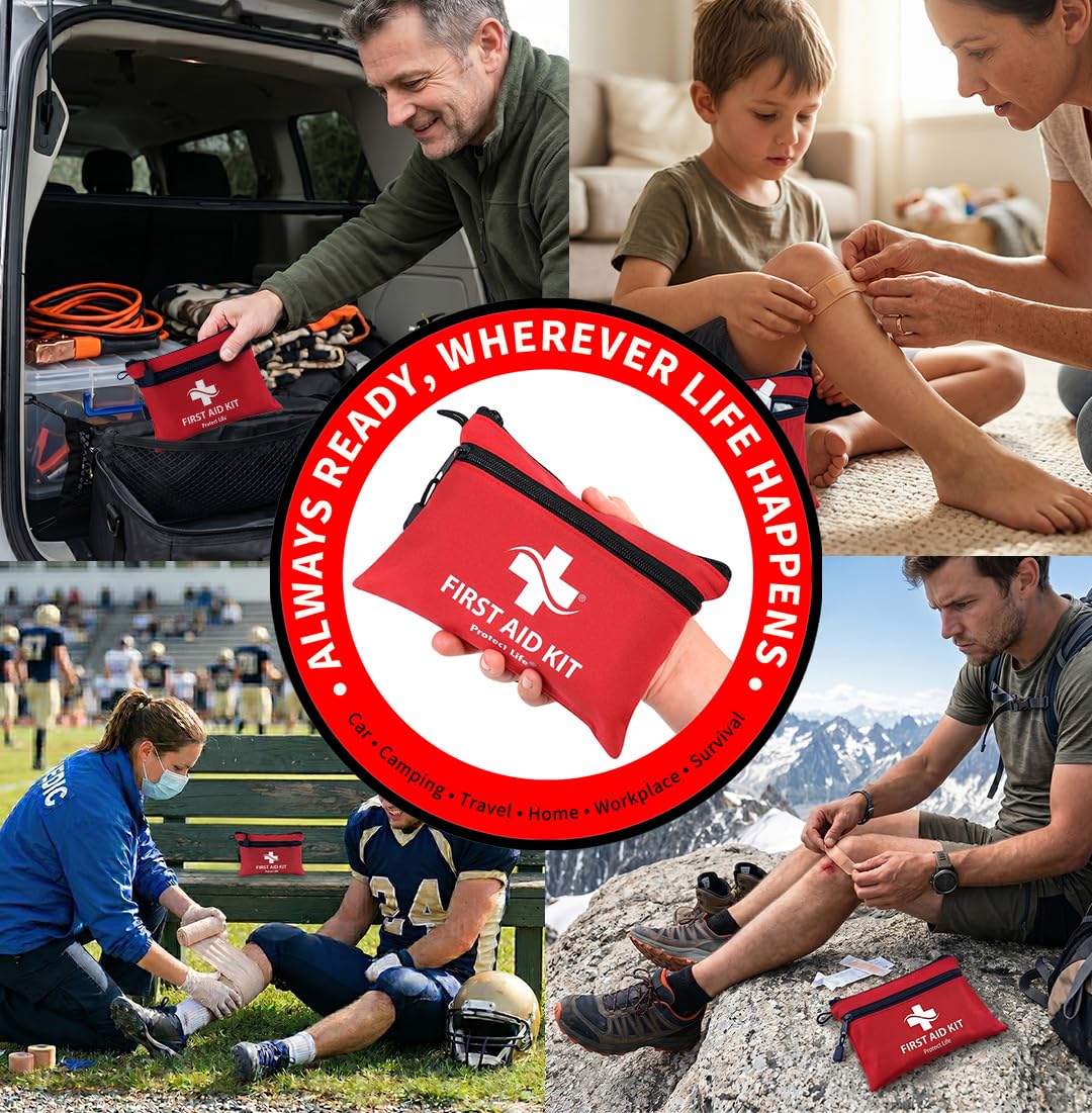 Protect Life Travel First Aid Kit for Car - Small Mini Emergency Kit, 100 Piece Waterproof First