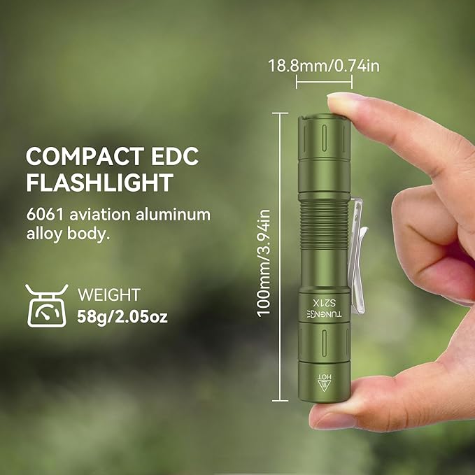 S21X Mini EDC Flashlight Rechargeable with Clip, 880 Lumens Super Bright AA Pocket Flashlight, Tactical Tail Switch & Magnet, 5 Mode Compact Light for Emergency, Outdoor, Camping(Green)