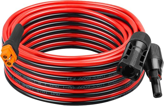 XRDS -RF 12AWG Solar to XT60i Extension Cable 25FT– Tinned Copper, Heavy-Duty XT60i Female Wire for Solar Panel, Battery, and Power Station, Low Resistance