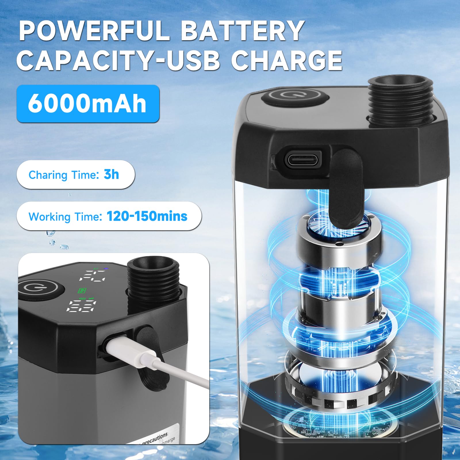 vignuto Portable Shower for Camping, Rechargeable Camping Shower kit with LED Display of Battery