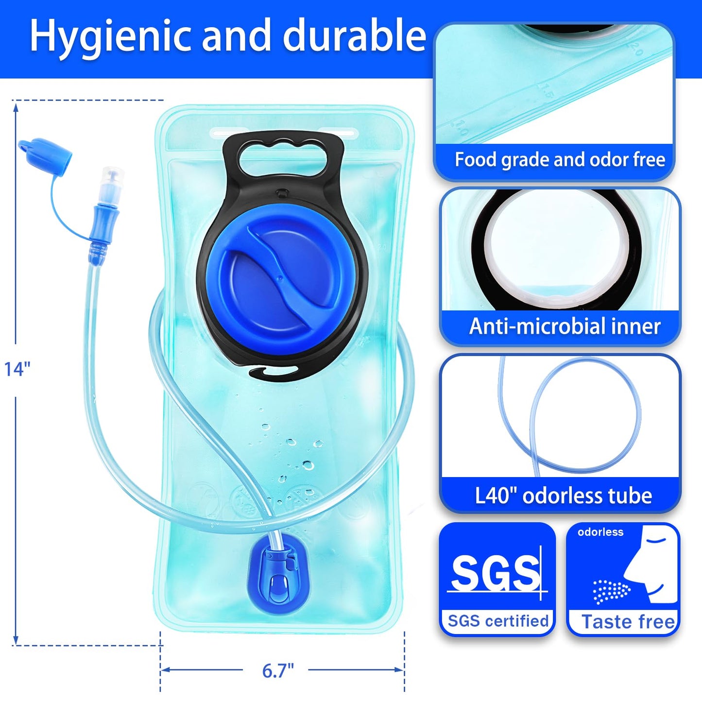 Hydration Bladder, 1.5L Water Bladder for Hiking Backpack Leak Proof Water Reservoir Storage, 1.5