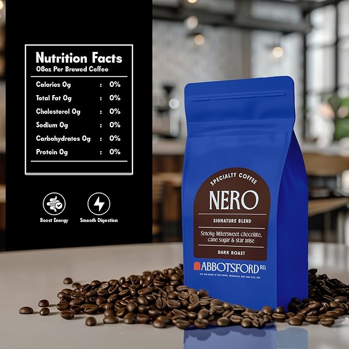 Nero Arabica Coffee Whole Bean, Smoky Bittersweet Chocolate, Cane Sugar, and Star Anise Dark Roast Coffee Beans, Specialty Coffee Beans 12 oz Bag, Freshly Roasted in Brooklyn, Kosher Certified