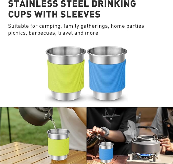 Camping Cookware Camping Cooking Set, Non-Stick Pots and Pans with Kettle, 2 Stainless Steel Plates, 2 Water Cups, 2 Sets of Knives and Forks, Spatula, Dish Towel, Backpack Storage Bag