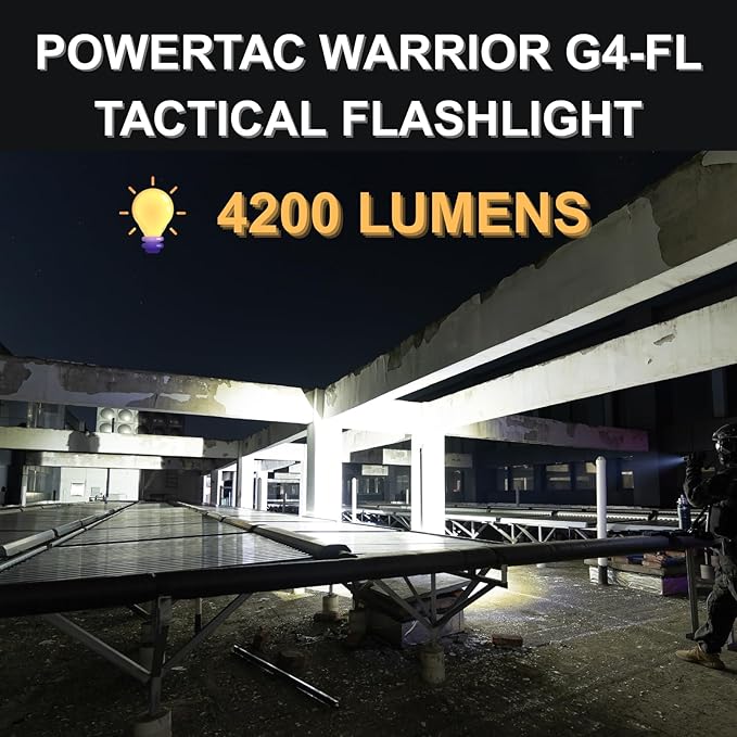PowerTac Warrior G4-FL 4200LM Tactical Flashlight Rechargeable, High Lumen Light with Holster, Wide Beam, USB & Magnetic Dual Charging, Waterproof Handheld EDC LED Flashlights for Duty and Outdoor Use