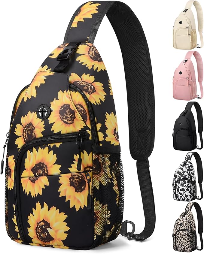 Crossbody Bags for Women Man Waterproof Sling Bag Backpack Trendy Casual Cross Body Bag with Convertible Shoulder Strap Chest Bag for Camping Hiking Travel Essentials (Sunflower, Medium)