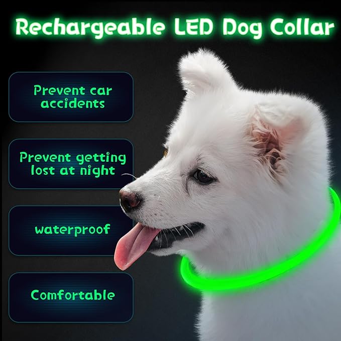 Weewooday 3 Pcs Dog Collar LED USB Rechargeable Lights Dog Necklace Collars Doggy Lights for Night Walking Adjustable Safety Lamp Pet Collars for Large Medium Small Puppy Pet(Green,Classic Style)