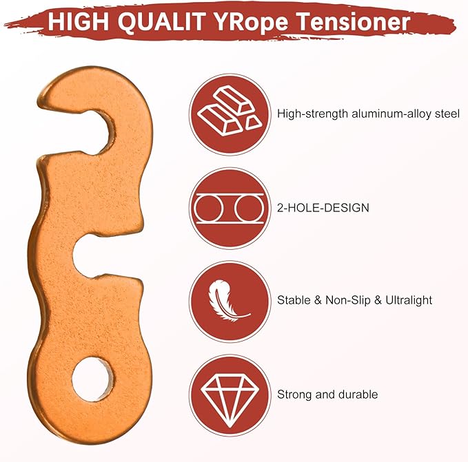 Rope Tensioner Aluminum Alloy [30PCS] - Guyline Cord Adjusters Use for Camping & Hiking & Picnic & Outdoor Activities- [Gold-1.7IN] Tent Rope Adjuster