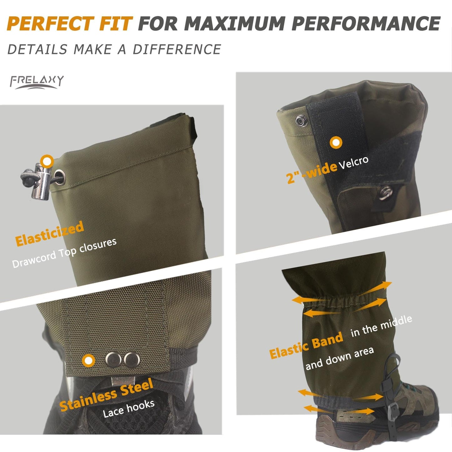 Frelaxy Leg Gaiters 100% Waterproof Hiking Gaiters, Hunting Gaiters with Upgraded Rubber Foot