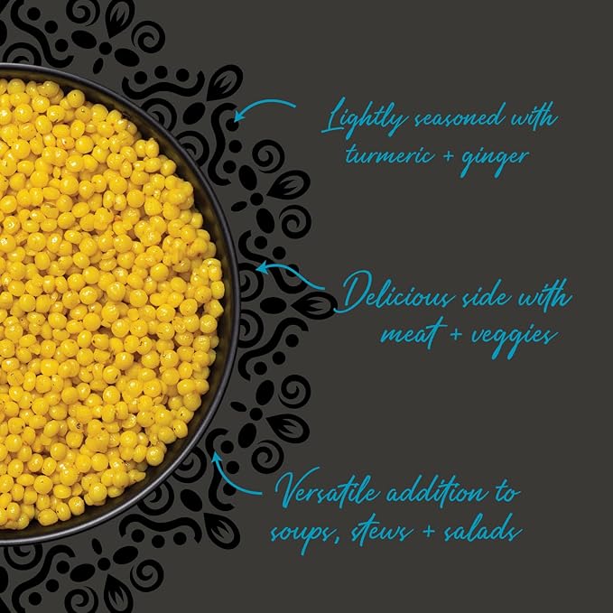 Mina Pearl Couscous, With Turmeric & Ginger, Ready to Eat, Couscous Pearls, Microwavable Meals & Side Dishes, Vegan Protein, Non-GMO, Kosher, 7 oz (Pack of 6)