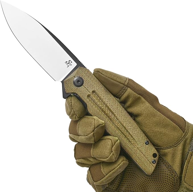 Sitivien ST152 Folding Knife,K110(D2) Steel Blade with Micarta Handle EDC Tool Knife for Outdoor Camping,Hiking,Fishing(Green)