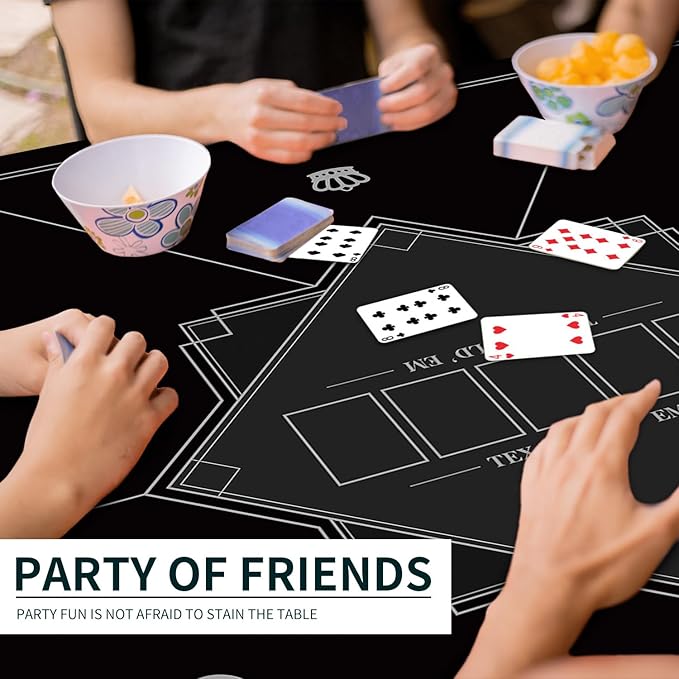 nuveti 24/31/39/47/55 inch Square Foldable 6-Player Texas Poker Card Tabletop Layout Portable Anti-Slip Rubber Board Game Mat Texas Hold'em Poker Mat for Family Game, Casino, Party