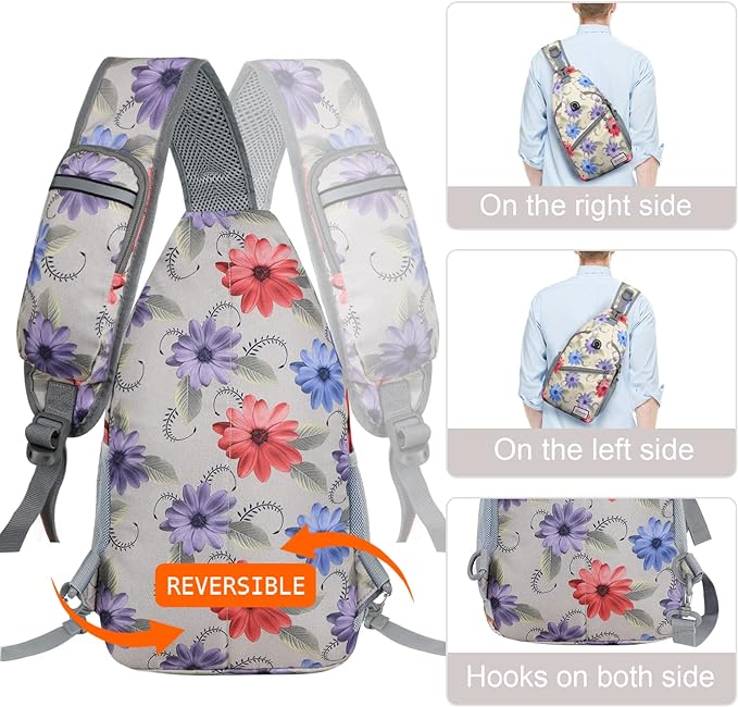 ZOMAKE Sling Bag,Small Crossbody Sling Backpack,Water Resistant Shoulder Daypack for Travel,Anti Thief Chest Bag for Hiking(Color Chrysanthemum)