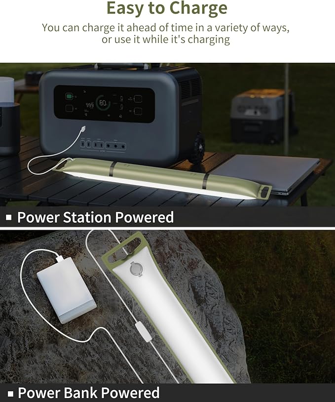 Inflatable LED Light Tube - Portable Camping & Backpacking Lantern, USB Charging Water-Resistant Emergency Light for Outdoor Security