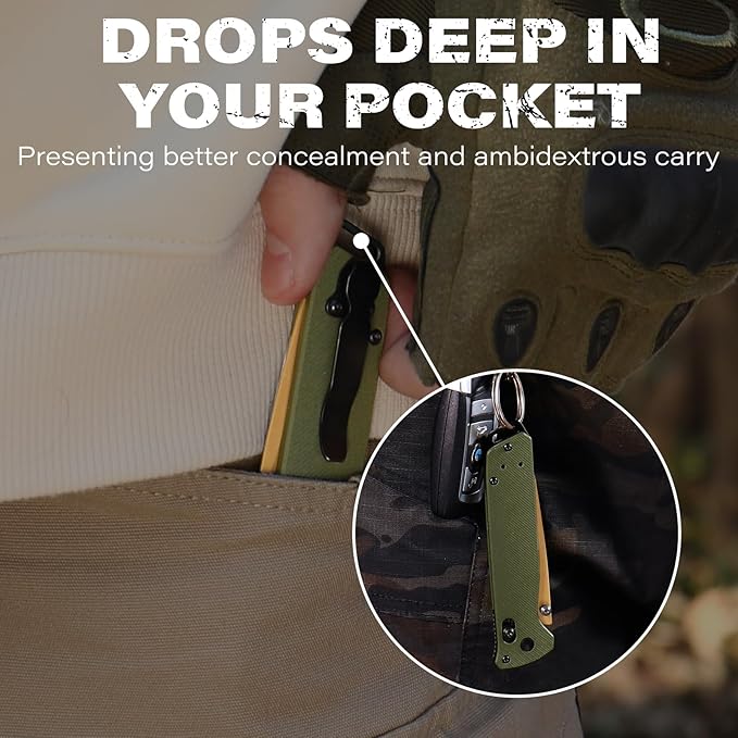 RBLACK Folding Knife with 3.39'' 154CM Steel Tanto Blade, Bug Pocket Knife for Men Women Gifts, Axis Lock EDC Tactical Knife with Lightweight G10 Handle, Reversible Pocket Clip - RK0402-OG