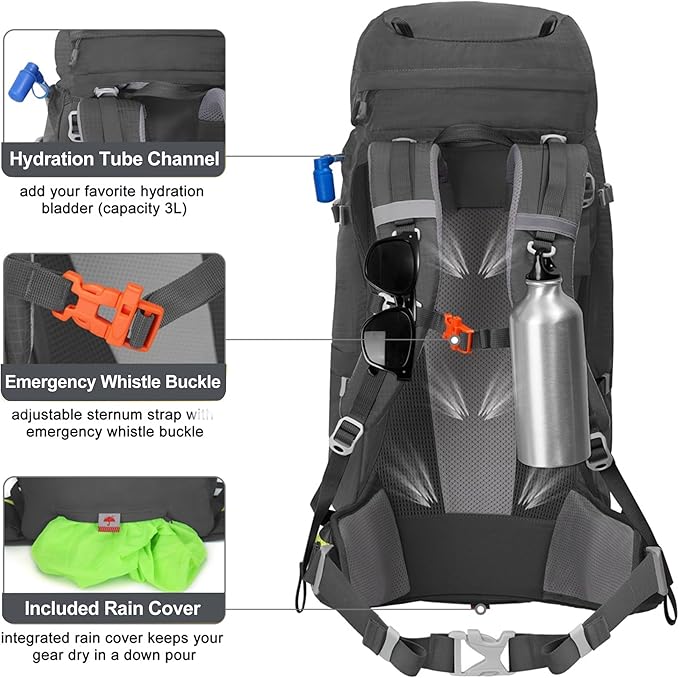 N NEVO RHINO Internal Frame Hiking Backpack 50/60/65/70/80L, Mountain Climbing Camping Backpack Daypack Waterproof Rain Cover