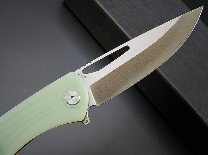 Eafengrow EF233 Folding Knife D2 Steel Blade G10 Handle EDC Tool Knives for Working Camping Hiking(jade)