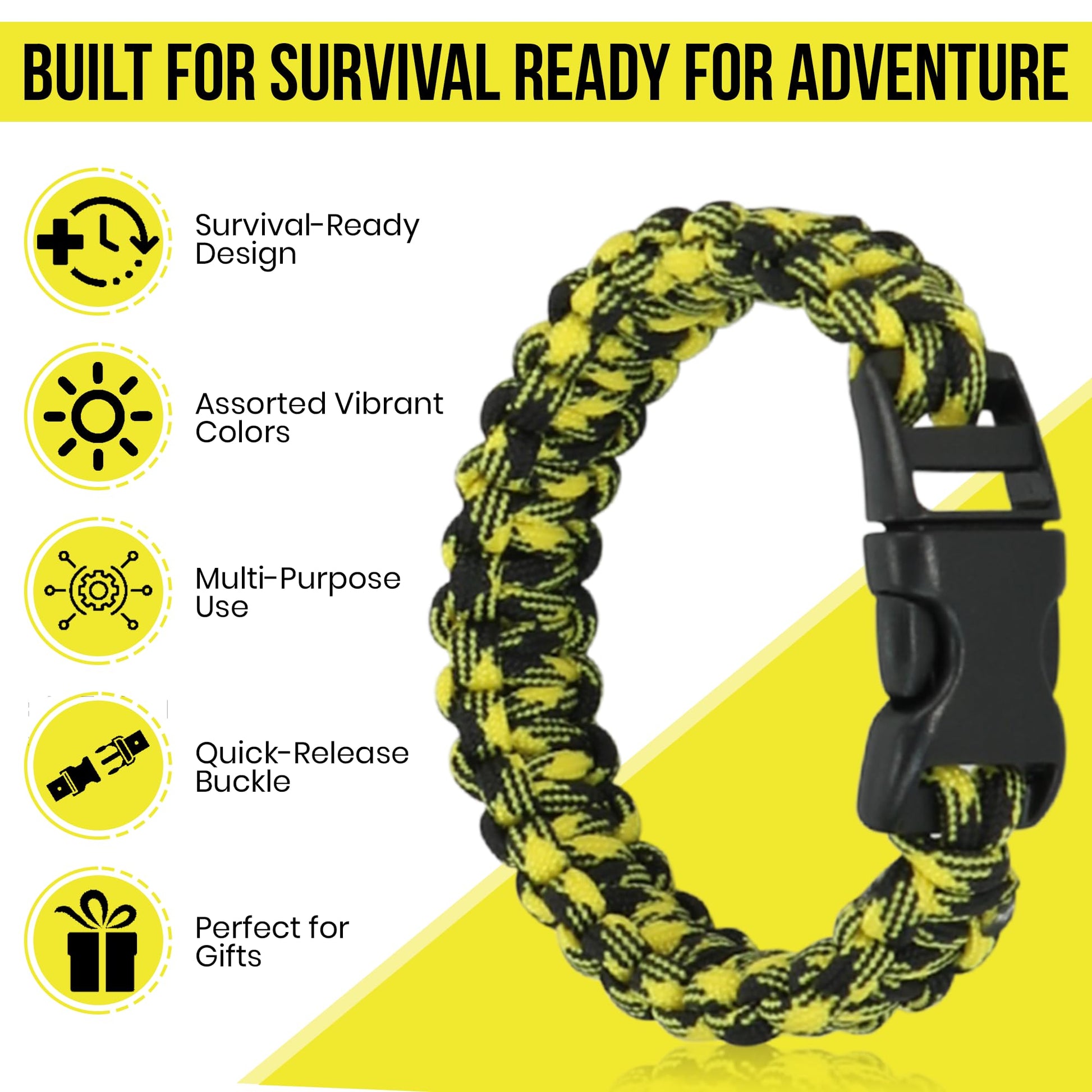 Iconikal 12-Pack Paracord Survival Bracelets Quick-Release Clip