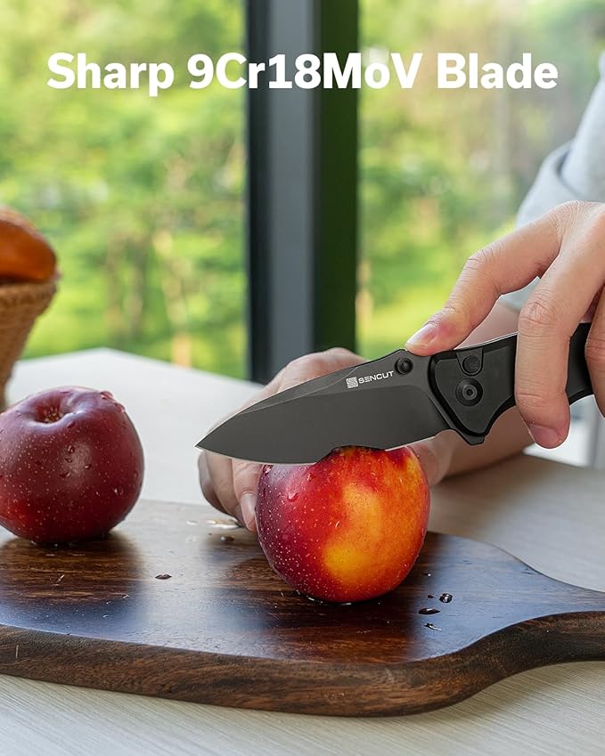 SENCUT Cybrix Folding knife, Pocket Knife with 3.46" 9Cr18MoV Blade Aluminum Handle, EDC Knife Reversible Clip for Men Women Camping Hunting Hiking (Black)