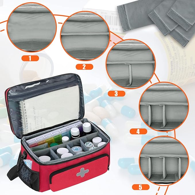 Medicine Storage Bag, Pill Bottle Organizer for Emergency, Medicine Box Empty with Small Portable Pouch, First Aid Box for Travel and Home Storage