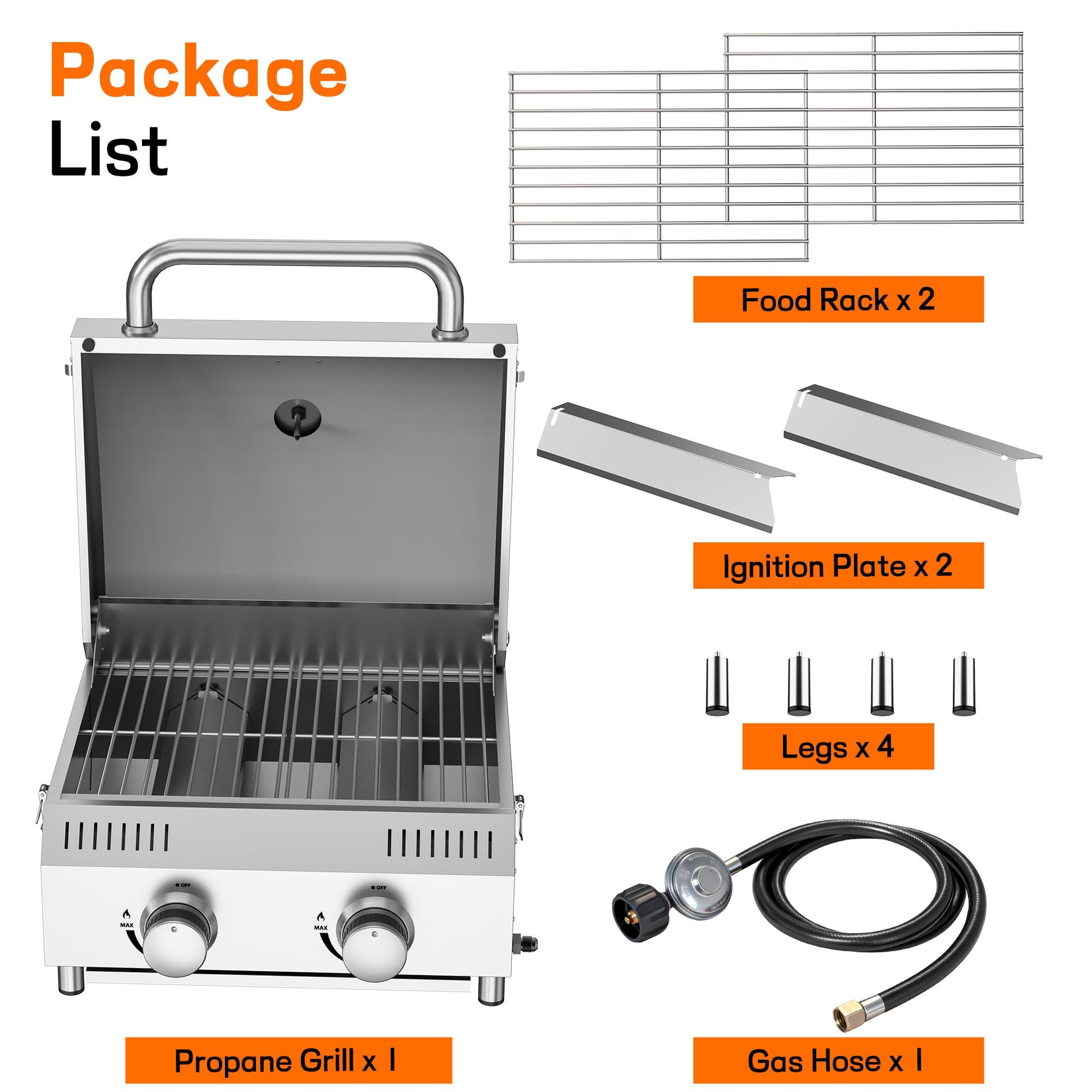 Veralune 2-Burner Tabletop Gas Grill, 22000 BTU Stainless Steel Grill