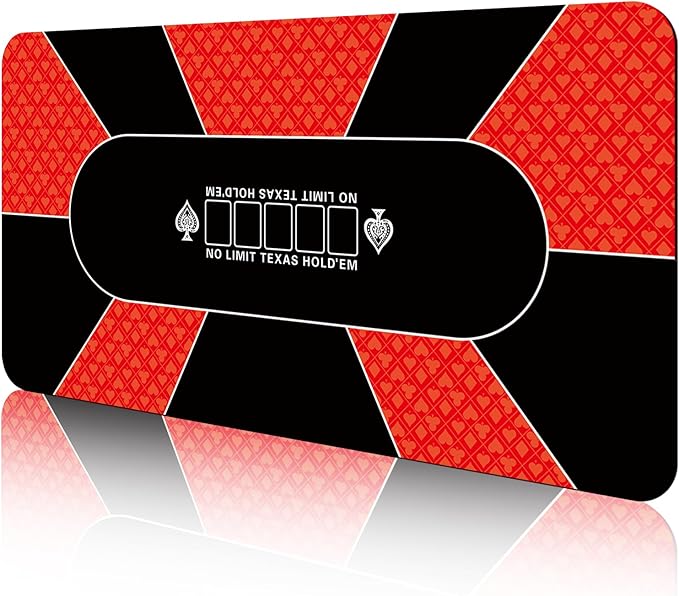 CONTINUE Poker Table Mat - 8-10 Player Texas Hold'em Poker Mat - Anti-Slip Rubber Table Top Layout with Carrying Bag - Black (Rectangle Red)
