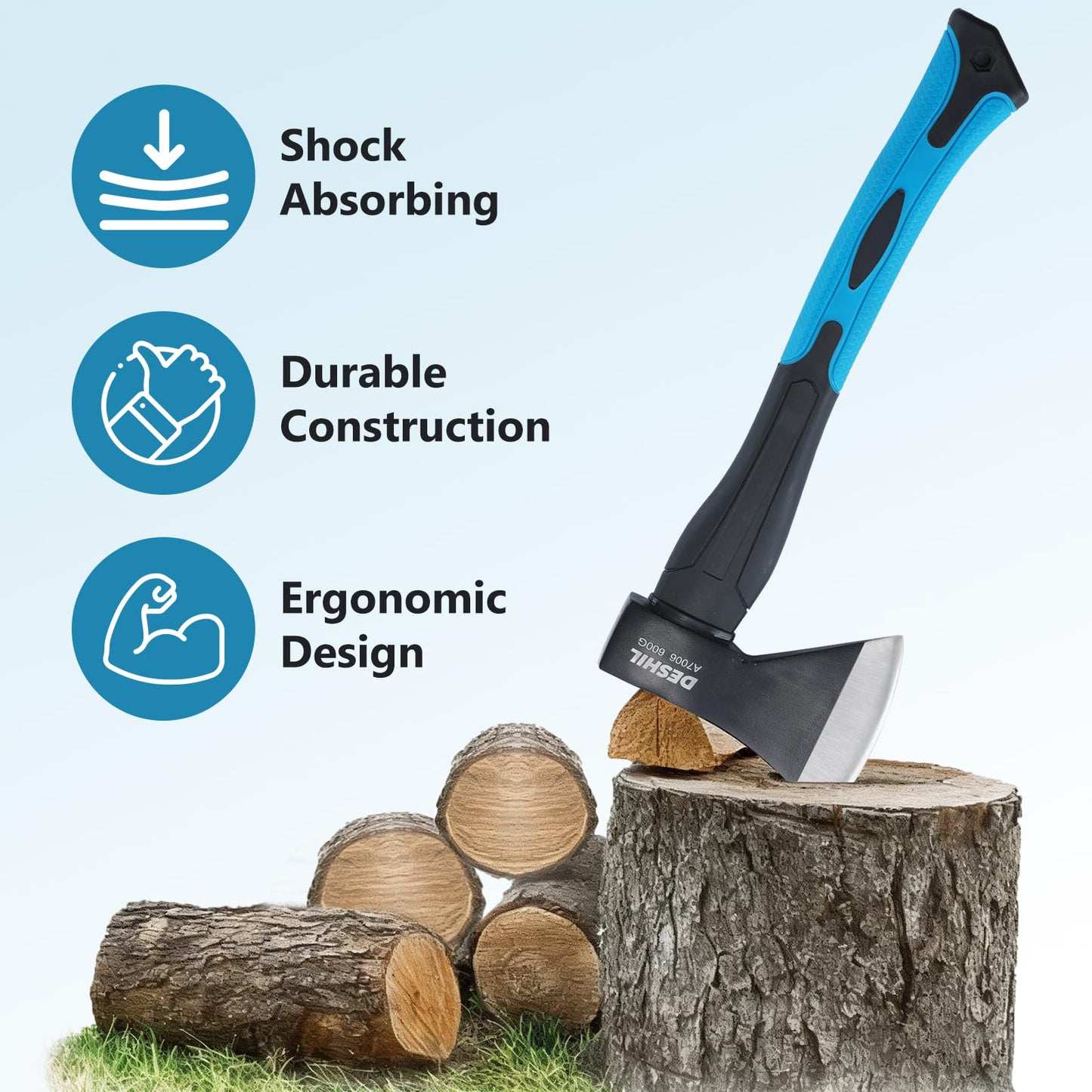 DESHIL 15 inch Chopping Hatchet Axe for Camping Splitting & Kindling