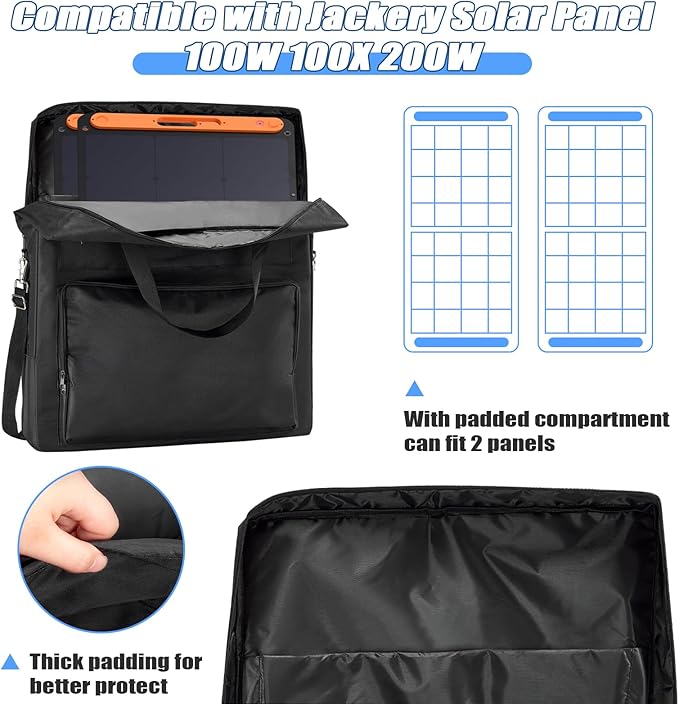 Solar Panel Storage Bag Compatible with Jackery Solar Panel 100 Watt,Padded Solar Panels Bag,Solar Panels Carrying Case with 2 Pockets (22 x 4.72 x 25.6in,Black)