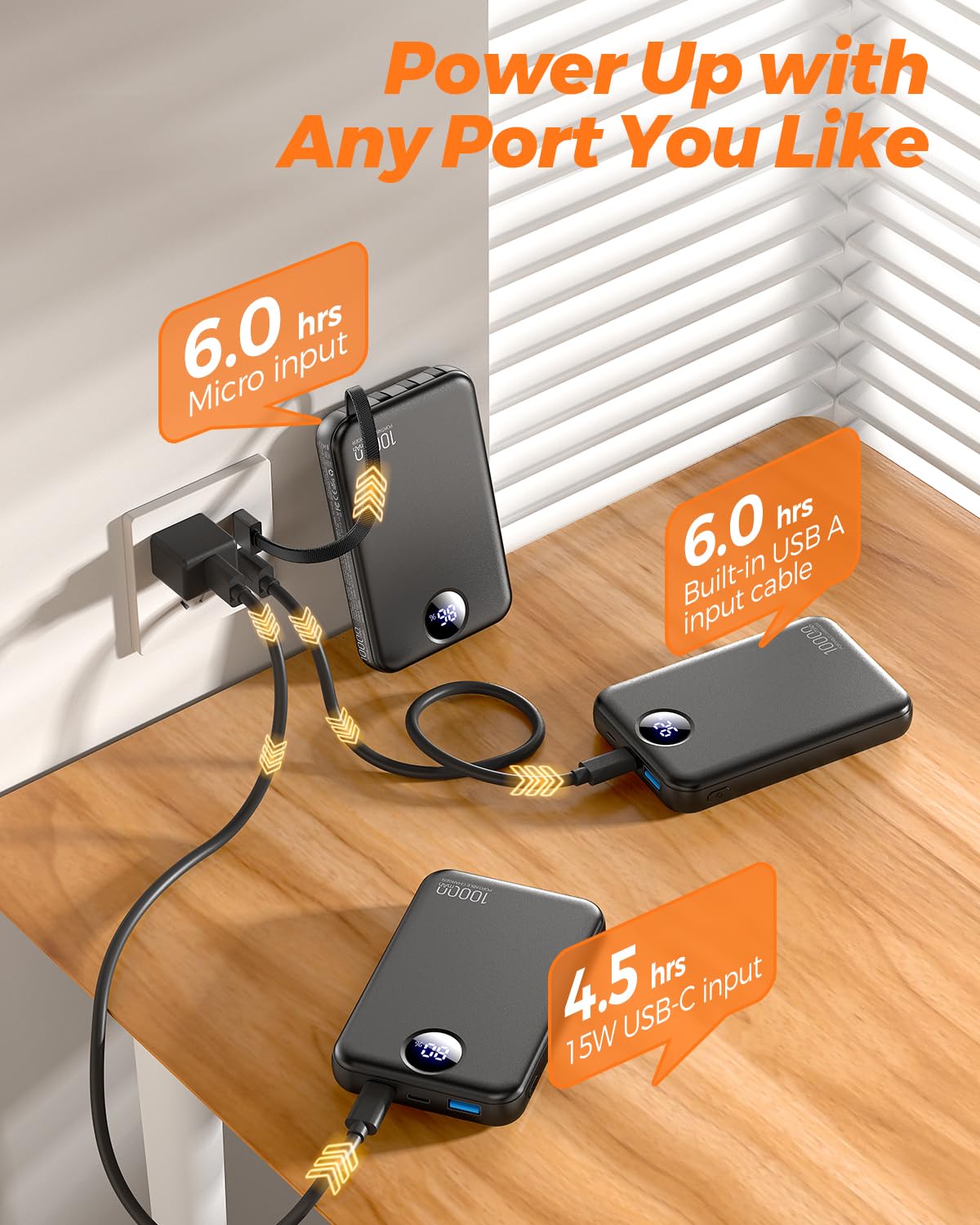 Zmmyuluo Portable Charger 10000mAh with 4 Built-in Cables 40% Smaller
