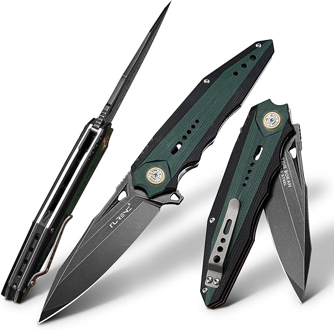 outdoor folding pocket knife 3.7 inch VG10 Steel Blade, G10 handle, titanium clip, EDC fin multi-purpose hunting knife, suitable for outdoor camping, hiking and fishing portable knife