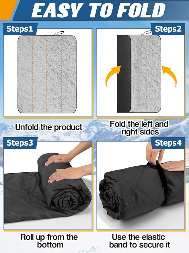 Waterproof Outdoor Stadium Blanket with Sherpa Lining-Washable Windproof Warm Foldable for Camping, Sporting Events, Picnic, Concert, Pet, Travel, Emergency Car Blanket, Gift for Cold Weather (Black)
