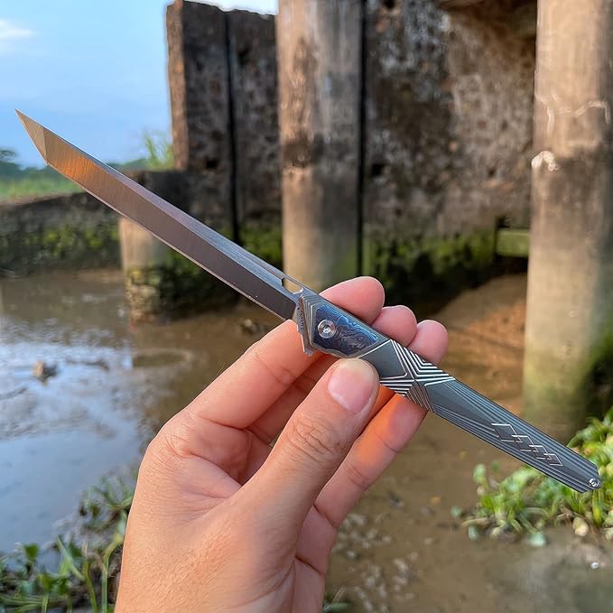 Folding Pocket Knife M390 steel folding knife with Front Flipper Opener,TC4 titanium handle with clamps Lightweight Utility Knife for Men Good for EDC Outdoor Carry