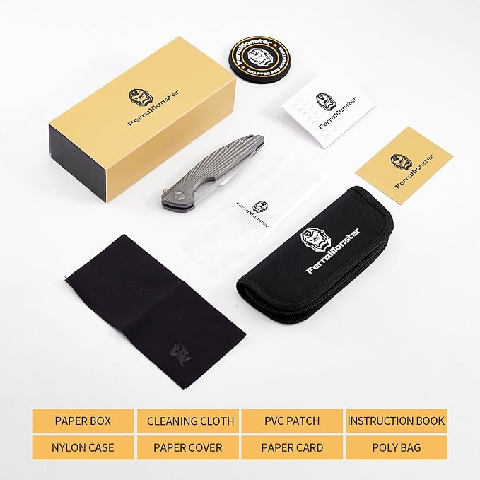 Folding Knife pocket knife EDC Knife With Clip Survival knife Hunting knife - M390 Steel Titanium Handle - Outdoor Hunting Hiking Survival Camping knife with Sheath Gifts For Men (Grey)