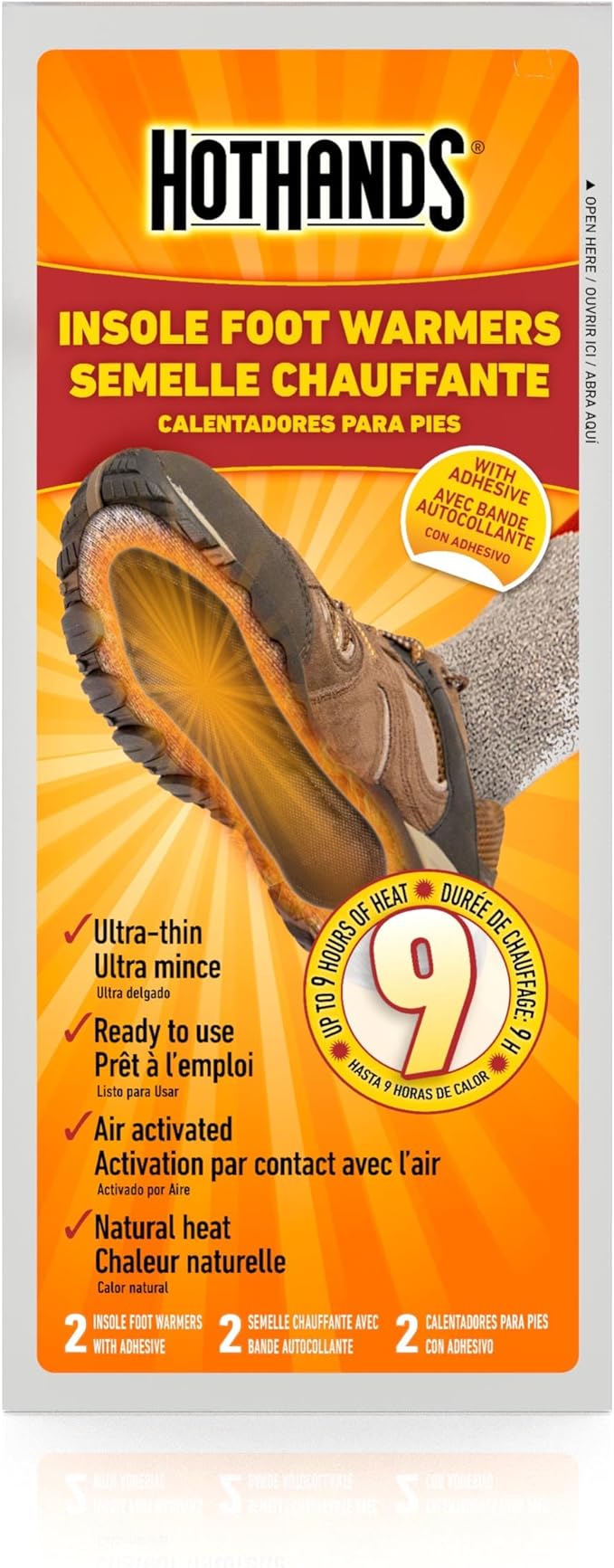 HotHands Insole Foot Warmers - Long Lasting Safe Natural Odorless Air Activated Warmers - Up to 9 Hours of Heat - 16 Pair, Black