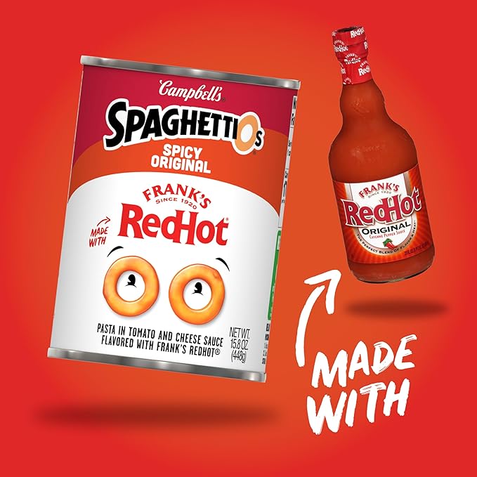 SpaghettiOs Spicy Original made with Frank's RedHot, Canned Pasta, 15.8 OZ Can (Pack of 6)