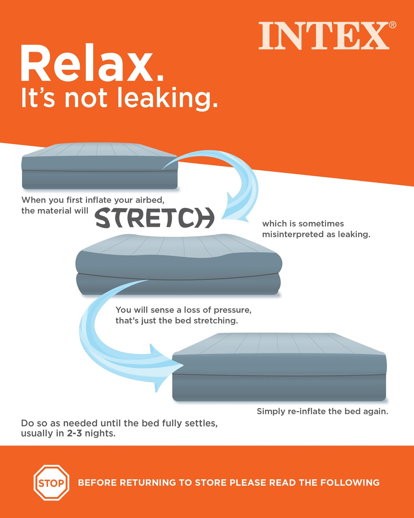 Intex 64758E Dura-Beam Standard Downy Air Mattress: Fiber-Tech, Full Size, 10in Bed Height, 600lb