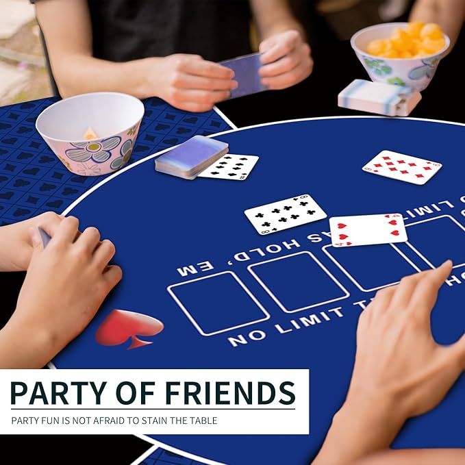 nuveti 24/31/39/47/55 inch Square Foldable 6-Player Texas Poker Card Tabletop Layout Portable Anti-Slip Rubber Board Game Mat Texas Hold'em Poker Mat for Family Game, Casino, Party