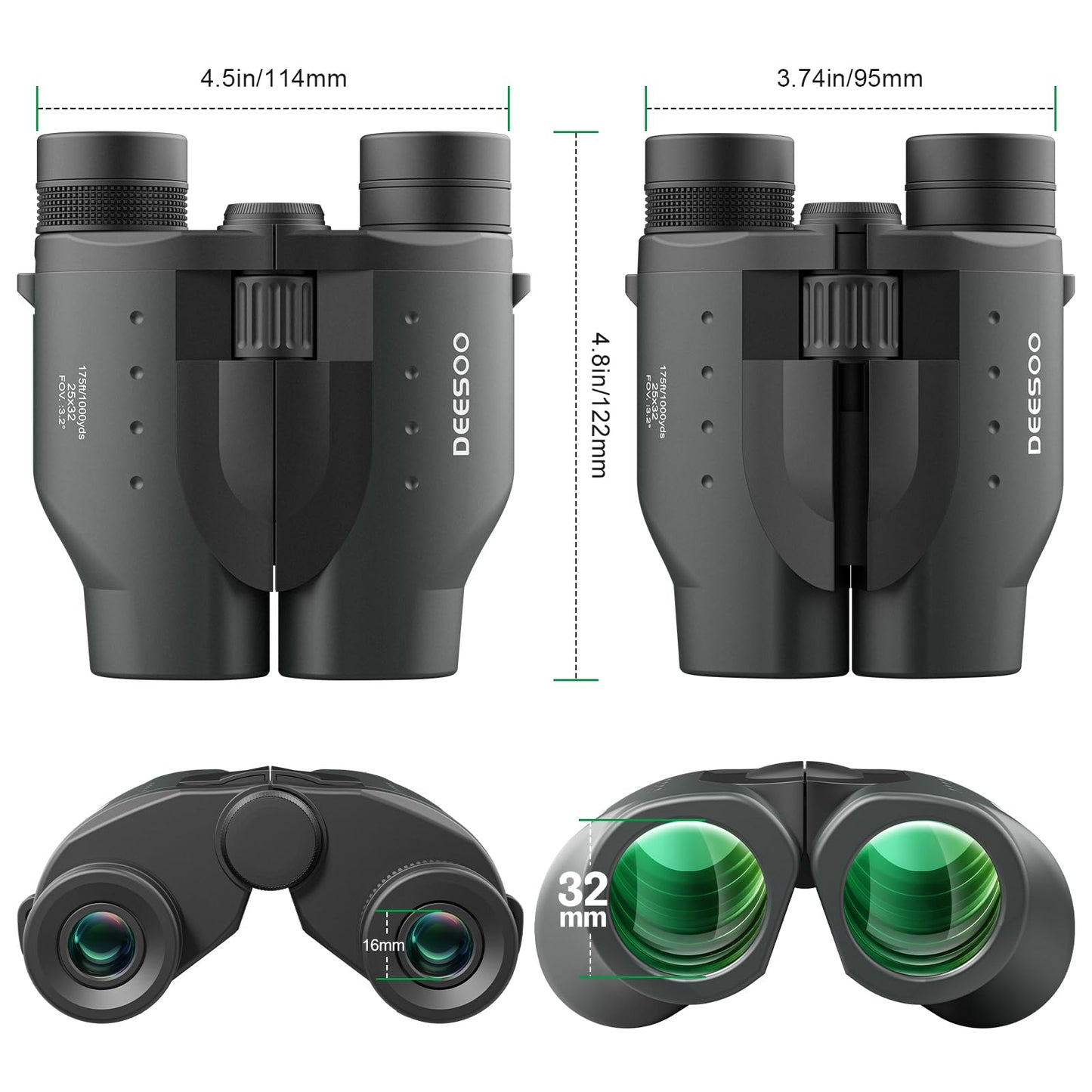 25x32 Compact Bird Watching Binoculars, High Powered for Adults Kids