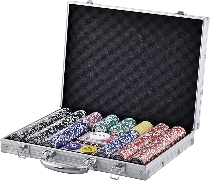 VEVOR Poker Set, 500-Piece Complete Poker Playing Game Set for Texas Hold'em, Blackjack, Gambling, Poker Chip Set with Aluminum Carrying Case, 11.5 Gram Casino Chips, Cards, Buttons and Dices