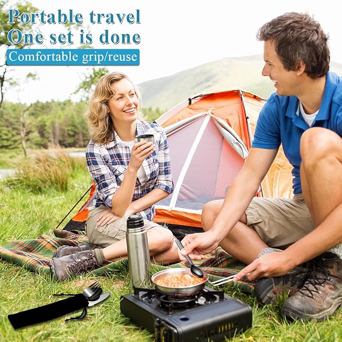 Evanda 3 Piece Portable Silverware Set, Include Knife Fork Spoon, Black Titanium Plating Camping Cutlery Set With Black Bag, For Home Kitchen Camping Travel, Dishwasher Safe