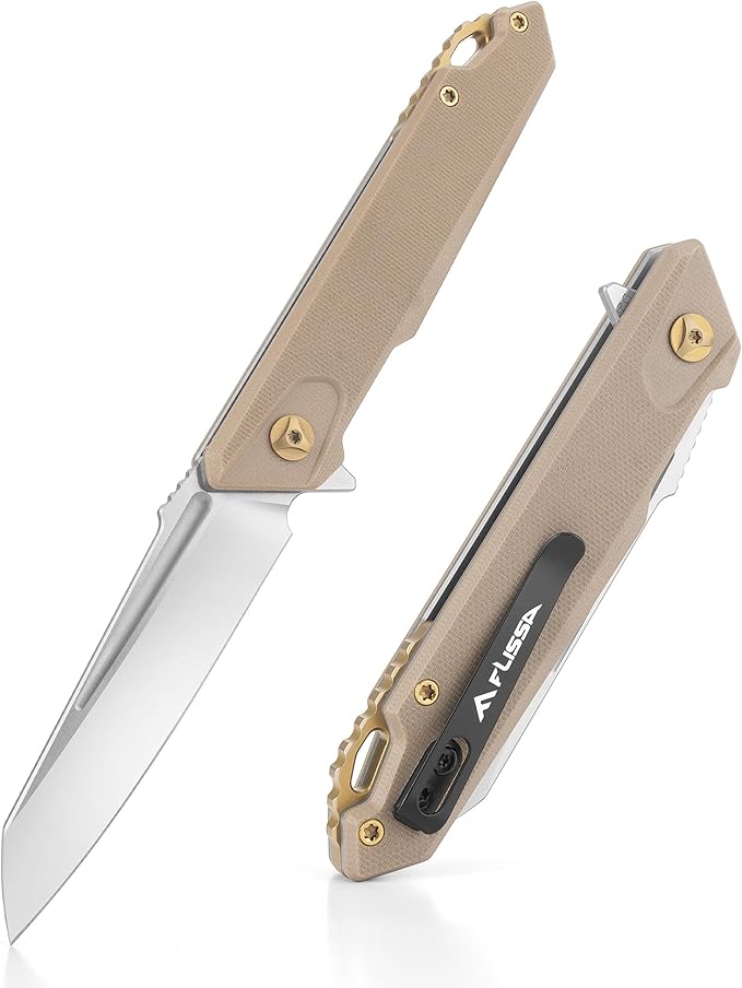 FLISSA Folding Pocket Knife, EDC Knife with D2 Steel Blade and G10 Handle, Pocket Clip, Suitable for Camping, Hiking, Fishing, Daily Use, Outdoor Activities(Brown)