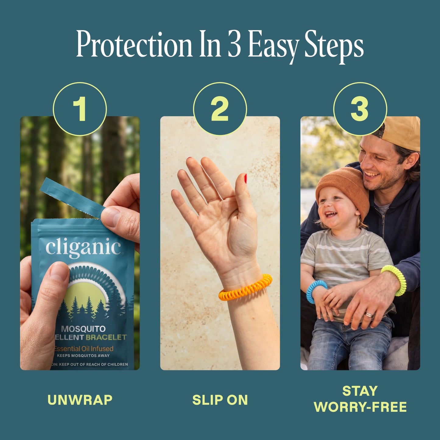Cliganic 10 Pack Mosquito Repellent Bracelets for Adults & Kids - Natural DEET-Free Bands
