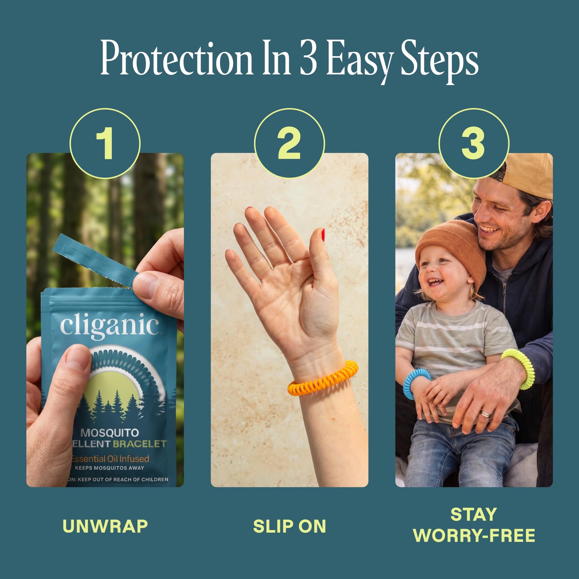 Cliganic 10 Pack Mosquito Repellent Bracelets for Adults & Kids - Natural DEET-Free Bands