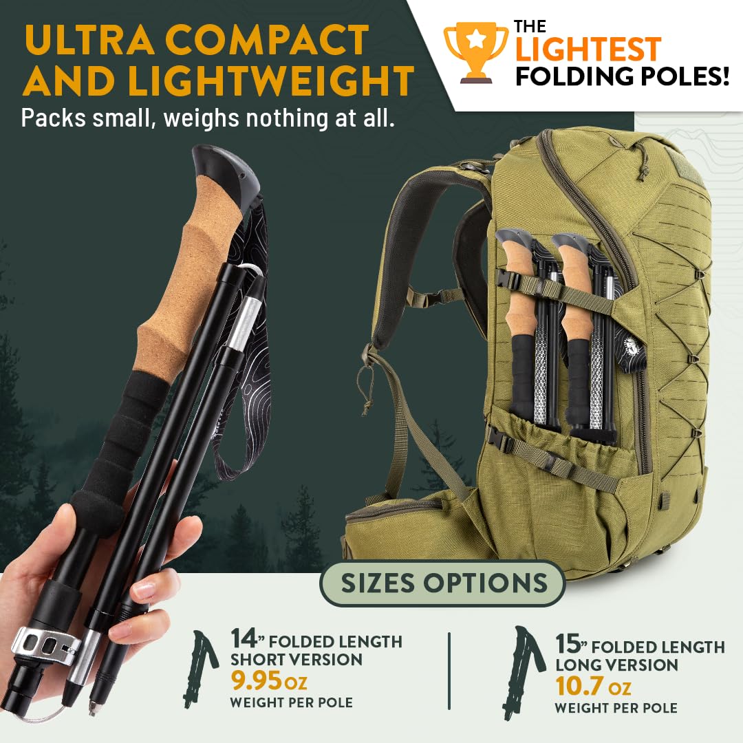 Premium Foldable Hiking Poles by USA Brand - Adjustable, Lightweight Trekking Poles Made of